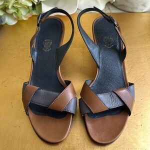 Vintage Gucci Slingback Sandals in Gray and Cognac Leather